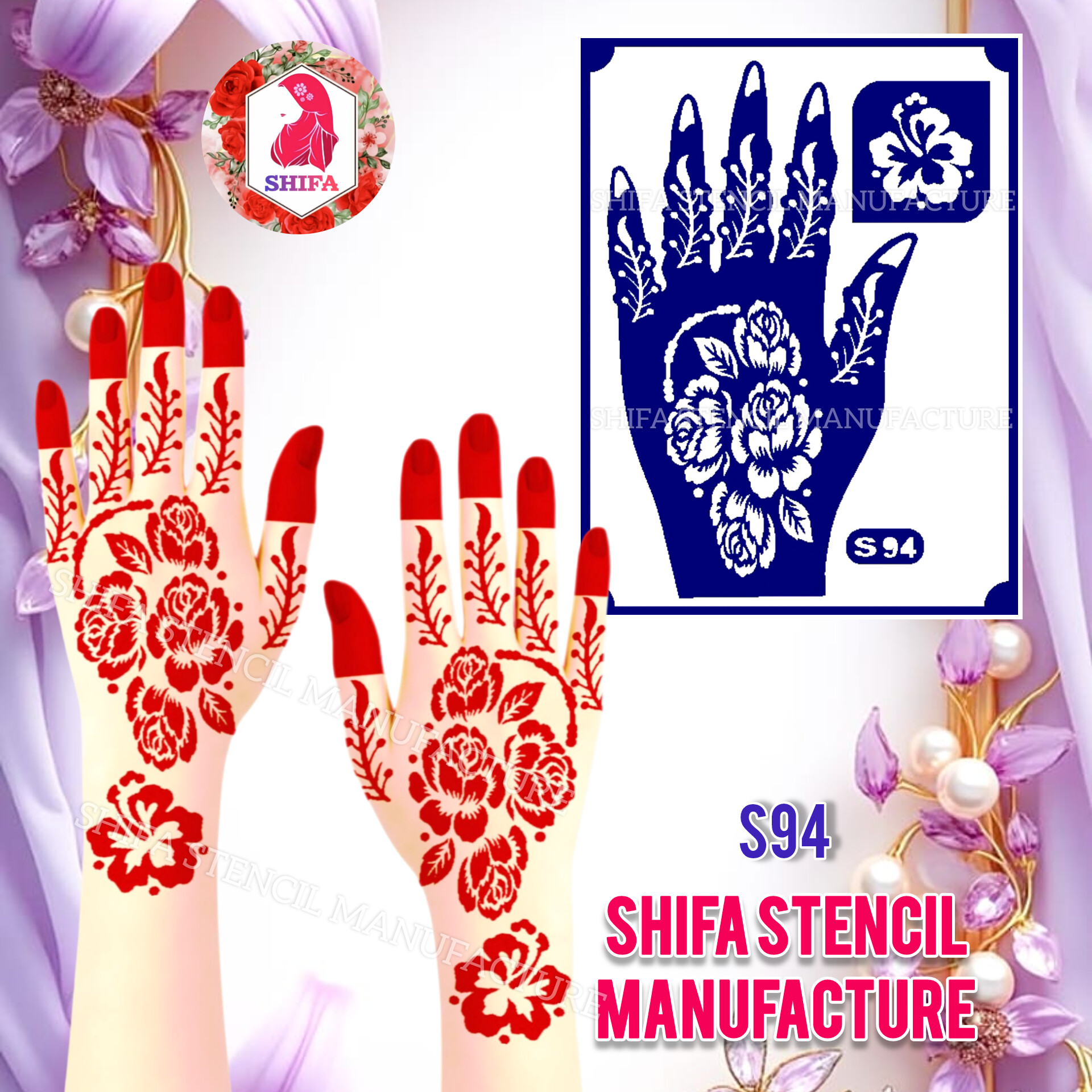 S94 Beautifully layered roses paired Design  Sticker Overview  Henna Stencil - Shifa Stencil